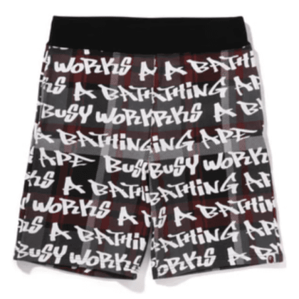 BAPE Graffiti Check Sweat Shorts Red